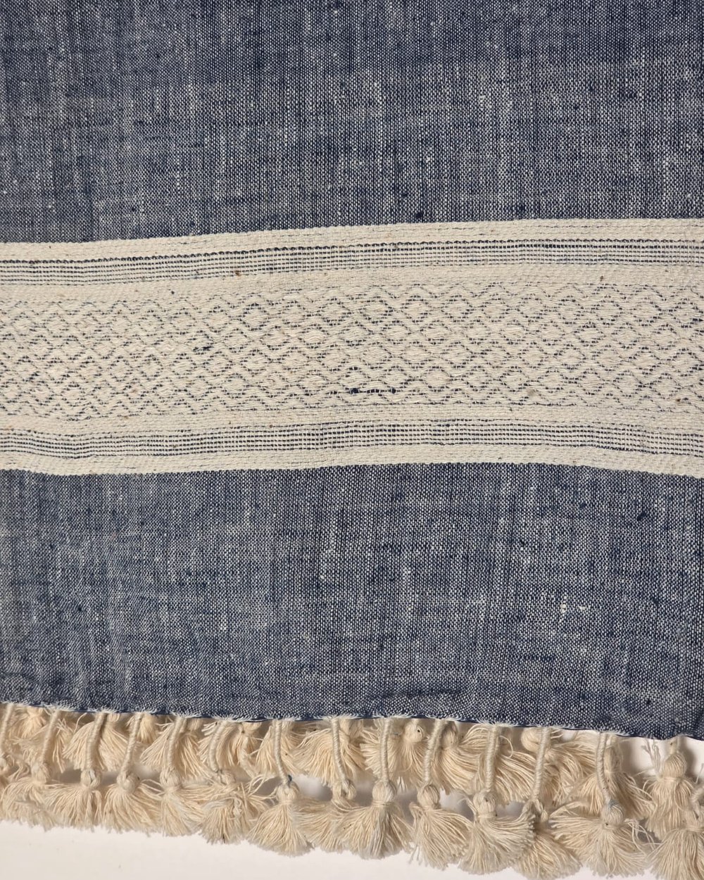 Indigo Kala cotton stole, Jaali diamond lattice border